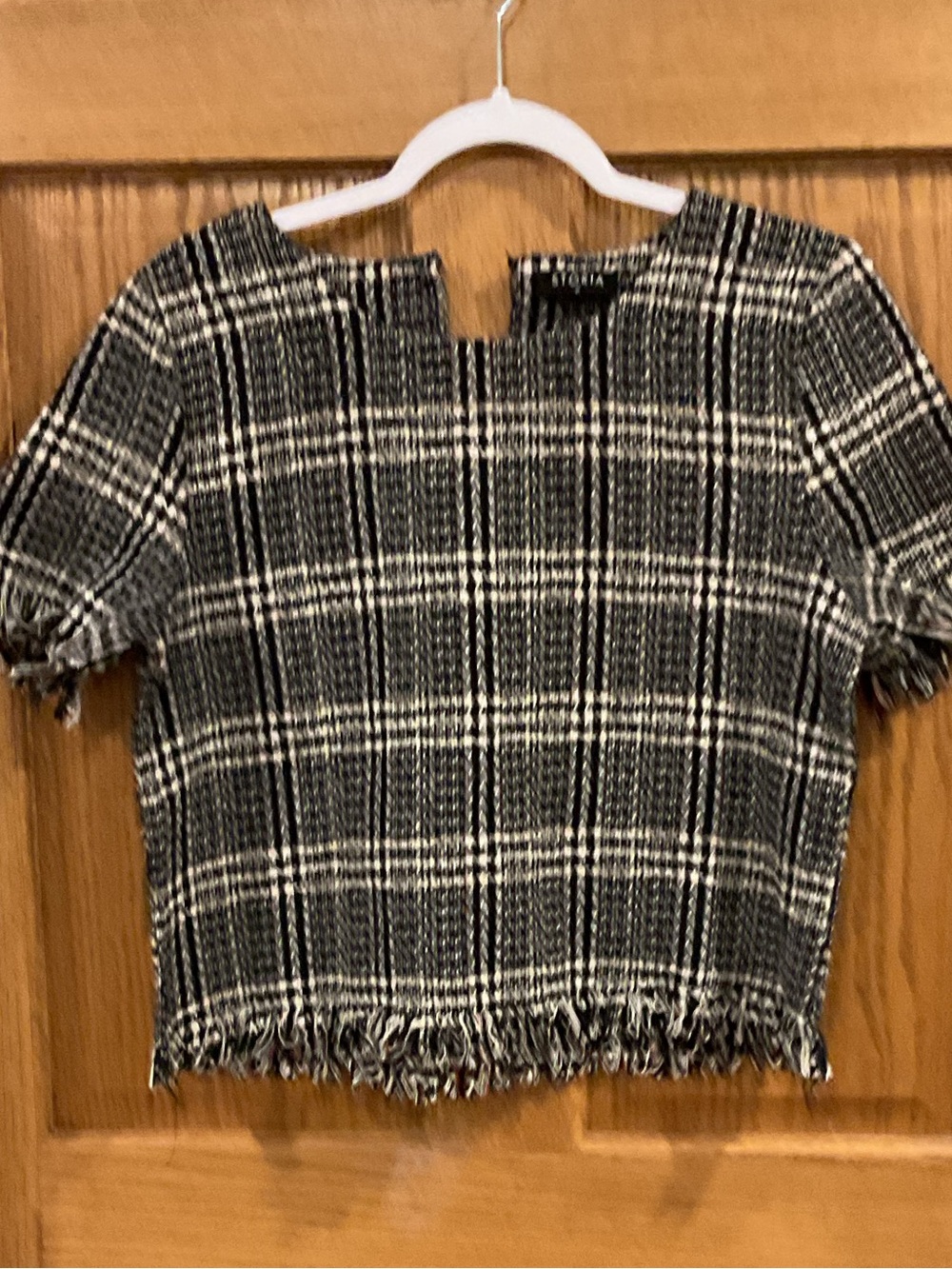 Storia Tweed Plaid Fringe Crop Top | Size Medium